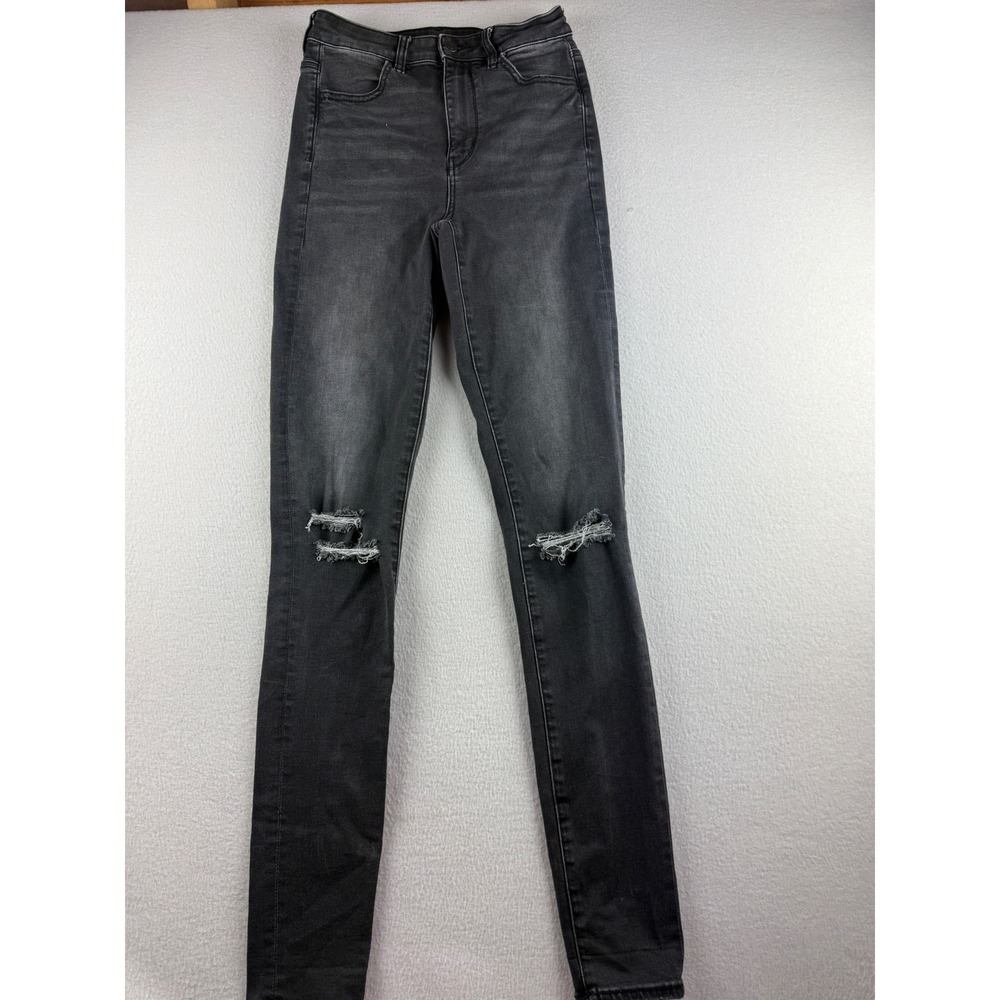 American Eagle Highest Rise Jegging Black Distressed Skinny Jeans 4 X-Long